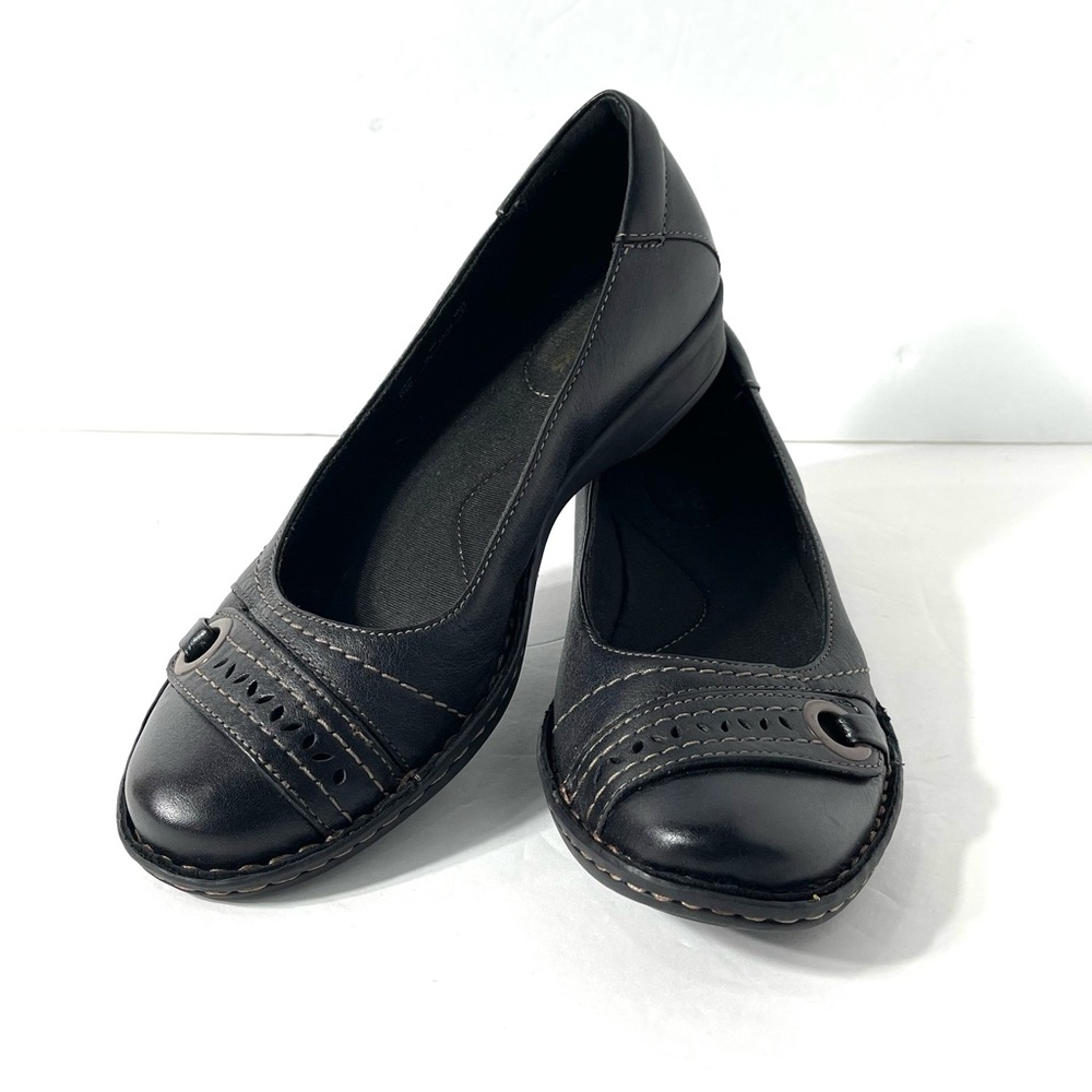 Clarks Bendables Black Leather Slip-On Shoes Size 9 - Picture 2 of 12